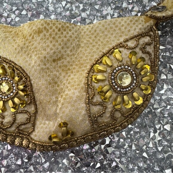 Bag Folded Handmade India-Gold Sequin Beads/Rhinestones/Wristlet/Purse/Bag round - Picture 11 of 12